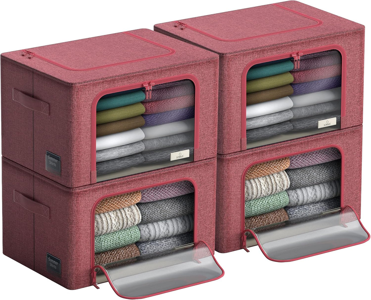 Sorbus Storage Bins with Metal Frame - Stackable & Foldable Clothes Organizer Bags - Oxford Fabric Storage Containers with Large Clear Window & Carry Handles Organization for Bedding Linen & Clothing