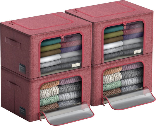 Sorbus Storage Bins with Metal Frame - Stackable & Foldable Clothes Organizer Bags - Oxford Fabric Storage Containers with Large Clear Window & Carry Handles Organization for Bedding Linen & Clothing