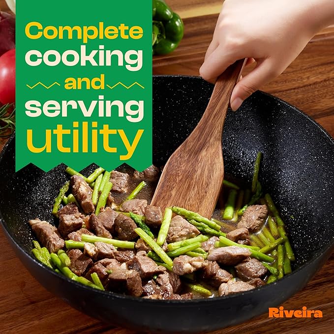 Riveira Walnut Wooden Spoons for Cooking Set of 6 – Natural Walnut Wooden Cooking Utensils, Spatula, Spoon - Premium Quality Utensil Set for Non-Toxic Cooking