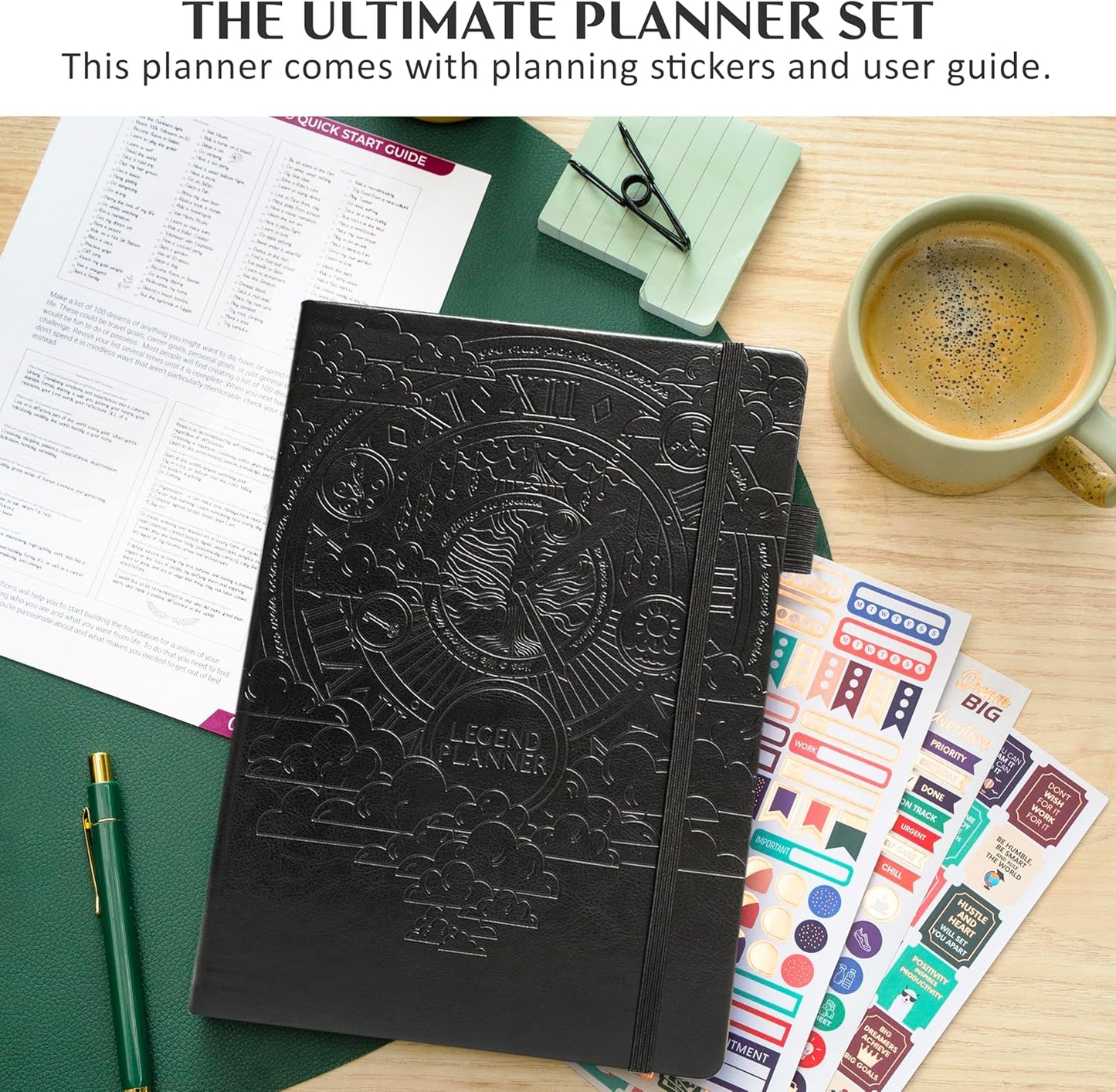 Legend Planner PRO Dated Jan 2026-Jan 2027 – Deluxe Weekly & Daily Organizer with Time Slots. Appointment Book Journal for Work & Time Management, A4 Hardcover (Black)