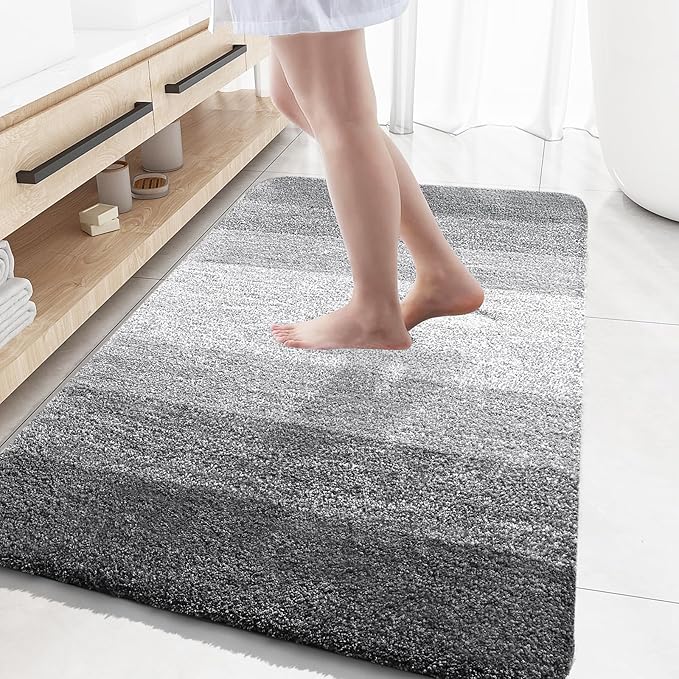 OLANLY Bathroom Rugs Mat 59x35, Extra Soft Absorbent Microfiber Bath Rugs, Rubber Backing, Quick Dry, Machine Washable Bath Mats for Bathroom Floor, Tub and Shower, Home Decor Accessories, Grey