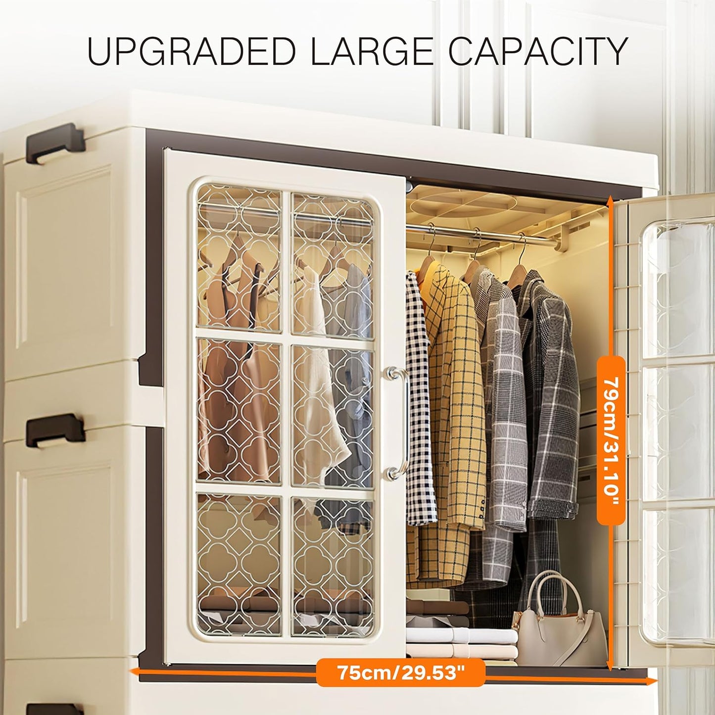 4 Tier Stackable Storage Bins with Lid, Plastic Collapsible Cabinet with Wheels, Large Closet Organizer, Foldable Storage Cabinets for Home and Office (2+1 Transparent Plus)