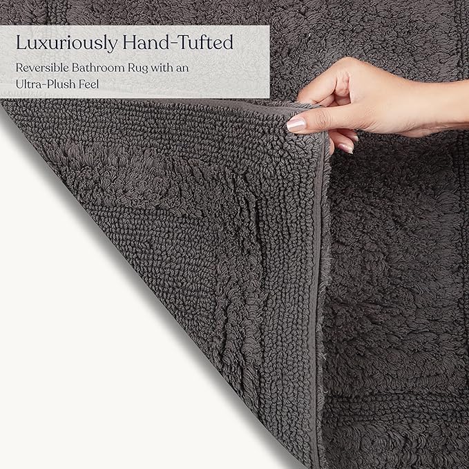 Delara Organic Cotton Reversible Bath Mat – 3000 GSM, GOTS Certified, Ultra-Thick & Super Absorbent | Soft, Plush & Quick-Drying Bathroom Rug (Dark Grey, 24x44)
