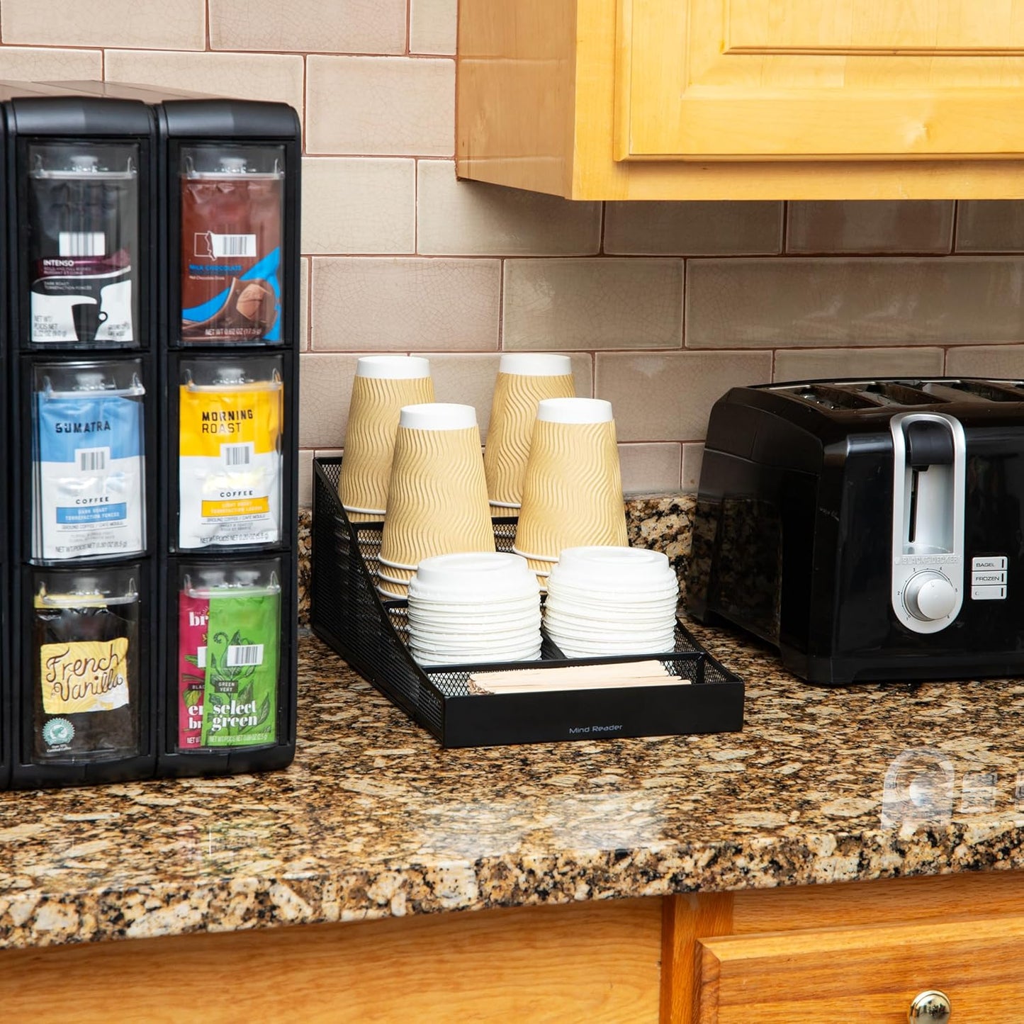 Mind Reader Countertop Organizer, Office Breakroom Supply Caddy, Desktop Organizer, Metal Mesh, Black