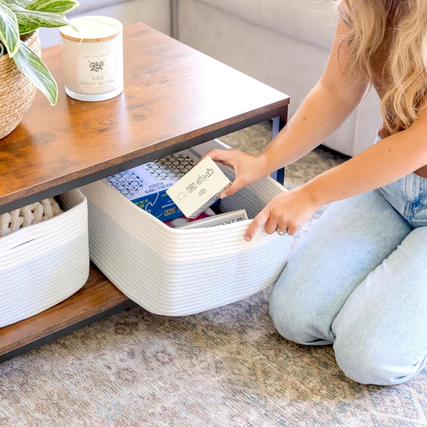 NaturalCozy Storage Baskets 16.8”x13”x7.6” Cotton Rope Woven Baskets for Organizing 3-Pack | Toy Storage Bins | Basket for Shelves, Laundry, Blanket, Clothes, Closet, Kitchen, Bathroom, Gifts