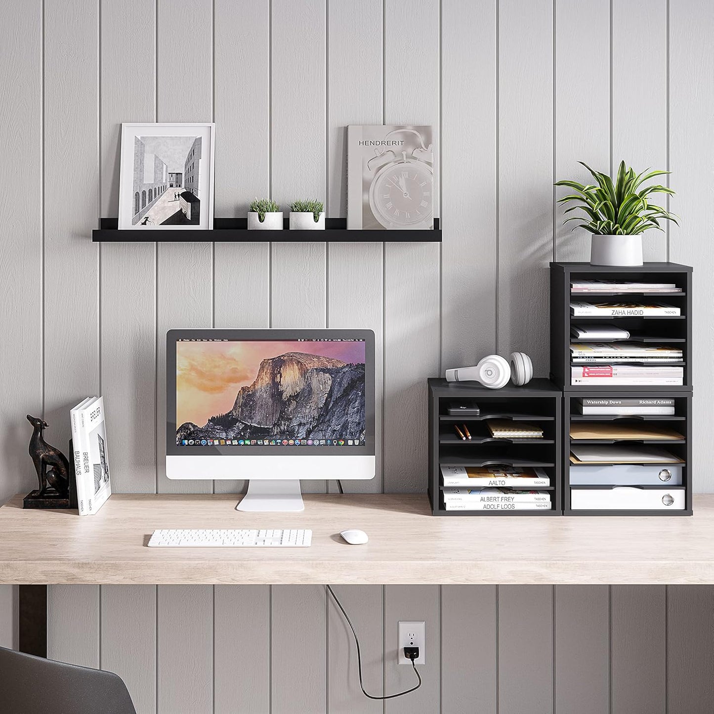 Ballucci File Organizer Paper Sorter, 5 Tier Adjustable Shelves Office Desk Organizer, 13 5/8" x 9 1/4" x 12", Black