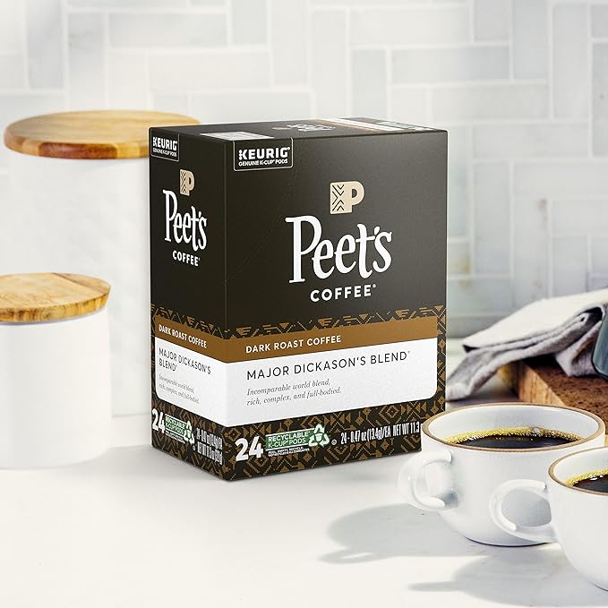 Peet's Coffee, Dark Roast K-Cup Pods for Keurig Brewers - Major Dickason's Blend 96 Count (4 Boxes of 24 K-Cup Pods)