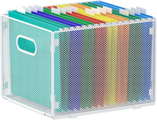 Samstar Hanging File Organizer, Mesh File Folder Organizer Crate Cabinet Inserts Storage Box, Letter Size,White