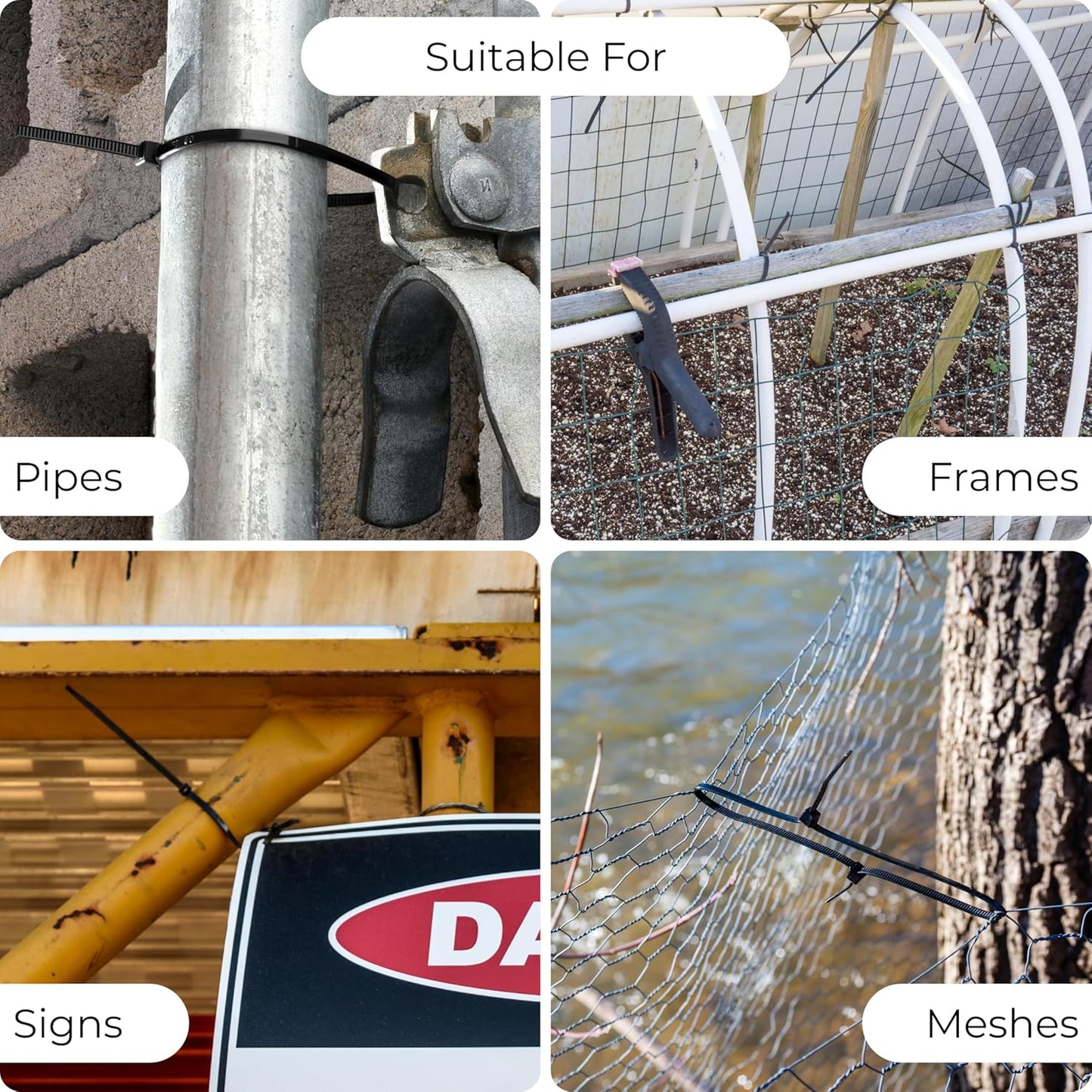 Bolt Dropper 1000-Piece Set of 8 Inch Black Zip Ties Heavy Duty - Self-Locking, UV-Resistant Nylon Cable Ties for Indoor and Outdoor Use, Ideal for Organizing, Securing, and Bundling Wires and Cables