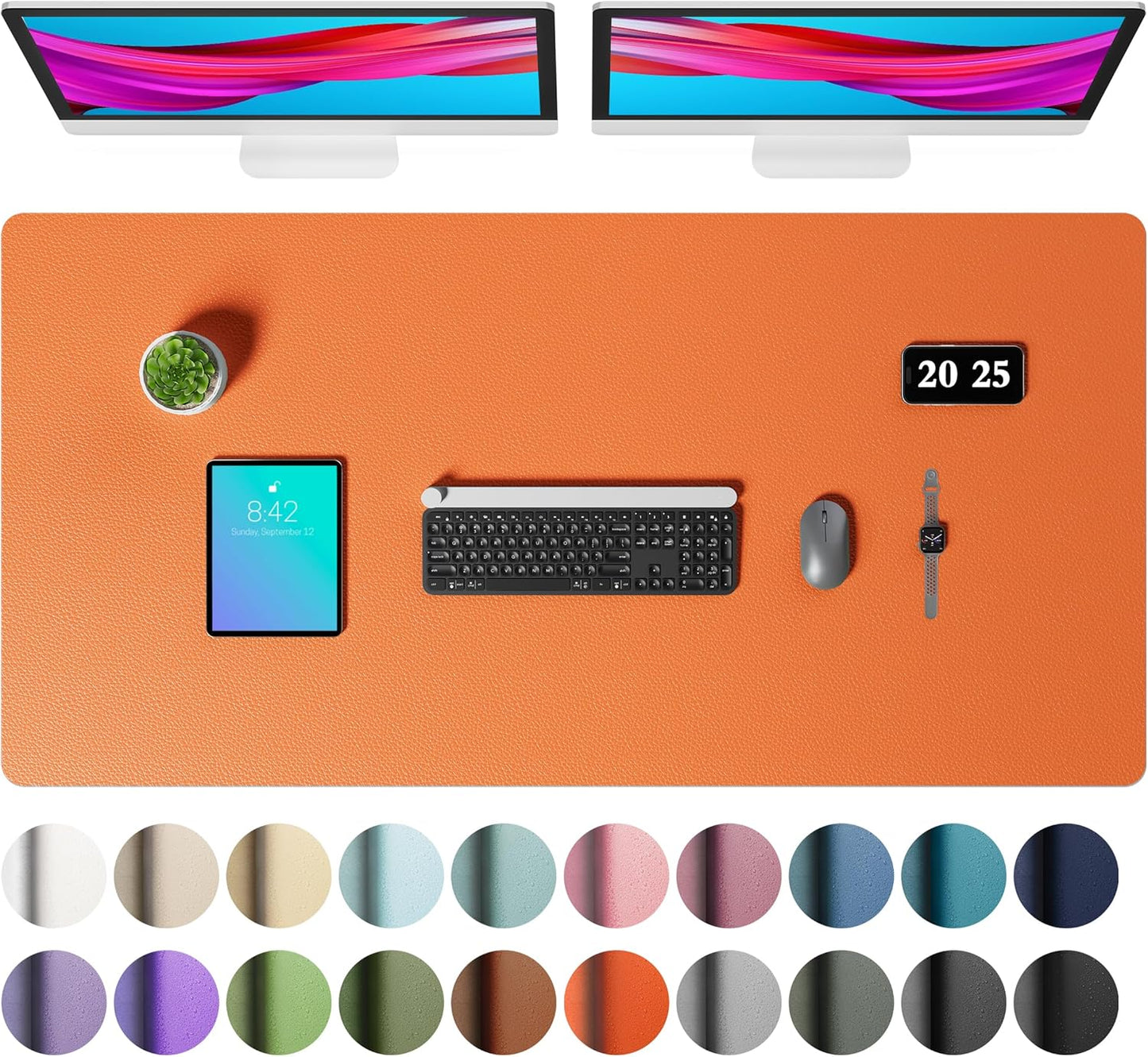 Aothia Faux Leather Desk Mat – Large Mouse Pad, Non-Slip PU Leather Blotter, Waterproof Writing Surface for Office and Home (Orange, 47.2" x 23.6")