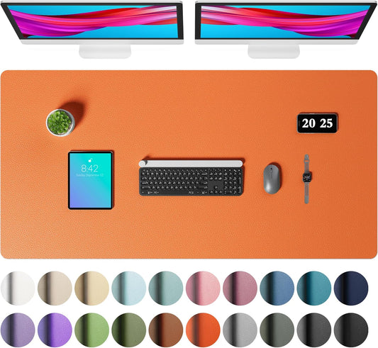 Aothia Faux Leather Desk Mat – Large Mouse Pad, Non-Slip PU Leather Blotter, Waterproof Writing Surface for Office and Home (Orange, 47.2" x 23.6")