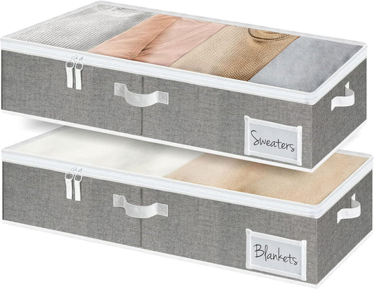 StorageWorks Large Under Bed Storage Containers with Handles and Label Holder, 2 Pack Ultra-thick Fabric Underbed Bins, Closet Organizer for Clothes, Blankets, Sweater