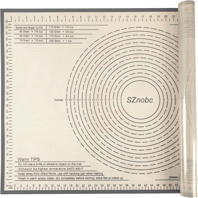 Silicone Pastry Mat 26x34 Inch Baking Mat with Measurement, Perfect for Dough, Pastry, Pie Crust, Fondant, Cookies, Bread, Pasta, Pizza, Food Grade Kitchen Counter Mats