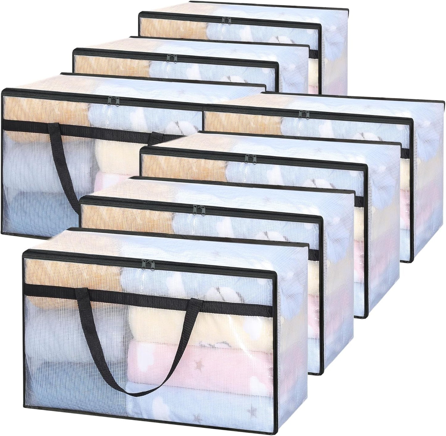 Vieshful 7 Pack 60L Clear Clothes Storage Bags with Zipper and Handles, Large Plastic Organizers for Comforter Clothes Bedding Blankets Duvets Pillow Toys & Moving