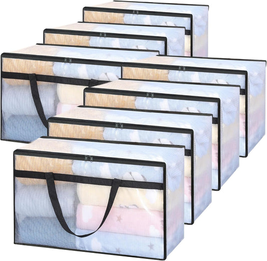 Vieshful 7 Pack 60L Clear Clothes Storage Bags with Zipper and Handles, Large Plastic Organizers for Comforter Clothes Bedding Blankets Duvets Pillow Toys & Moving