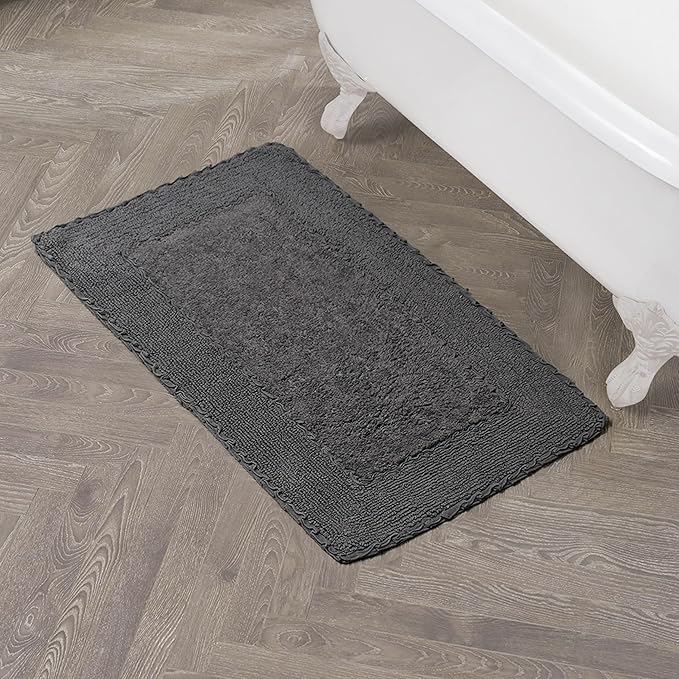 Laura Ashley Ruffle Border Dark Grey 27"x 45" 100% Cotton Bath Rug