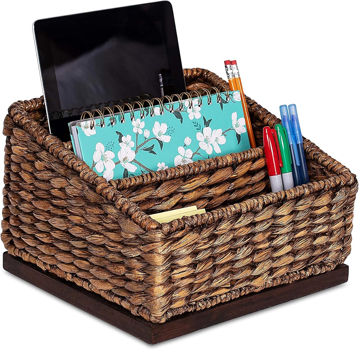 BIRDROCK HOME Seagrass Desk Organizer - Brown Wash - Hand Woven - Natural - Stylish Decorative Design - Mail Filer