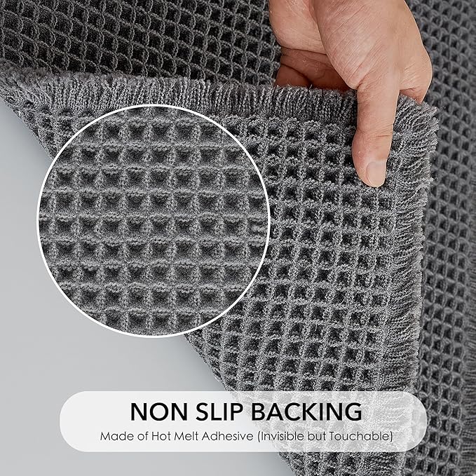KGORGE Waffle Bath Mat for Bathroom Tub, Black Non Slip Dry Fast Ultra Soft Bathroom Runner Rug, Rubber Backed Super Absorbent for Kitchen Floor Bathtubs Shower, Grey, 17" W X 24" L 1pc