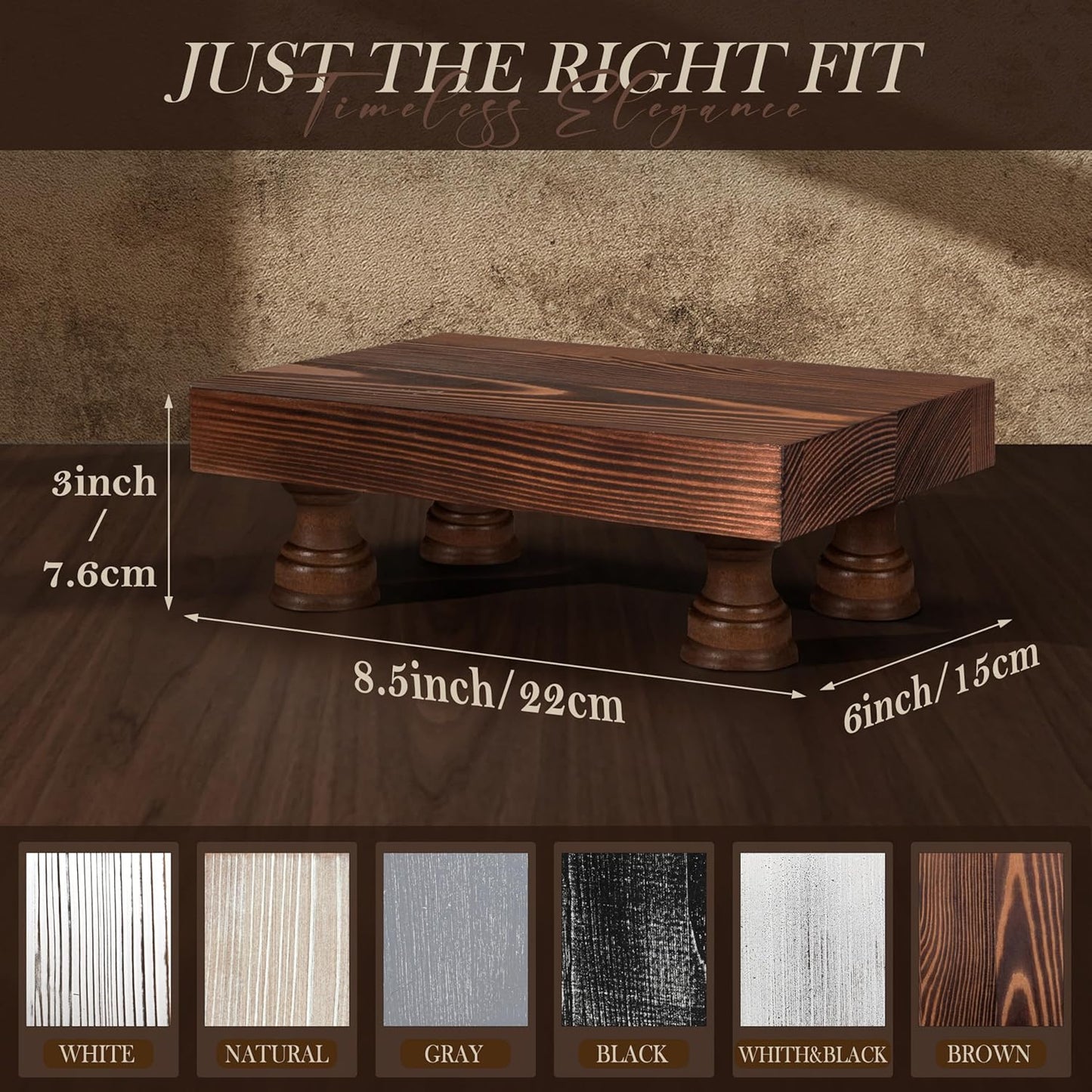 EOSAHR Farmhouse Pine Wood Risers for Decor in Kitchen & Bathroom - Risers Display Stands for Home Decor - Stylish Perfume Organizer for Placing Soap Dispenser on Small Vanity (Brown, 8.5")