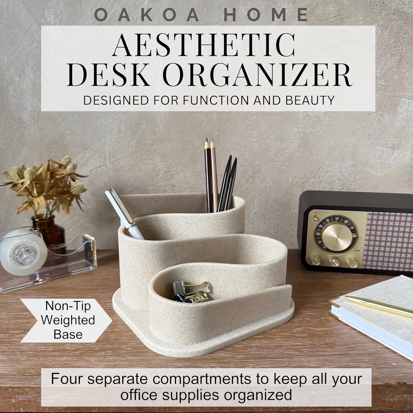 OAKOA Aesthetic Desk Accessories & Workspace Organizers - Cute Desk Organizer Pen Holder for Desk Aesthetic Office Supplies - Modern Pencil Holder - Boho Office Decor
