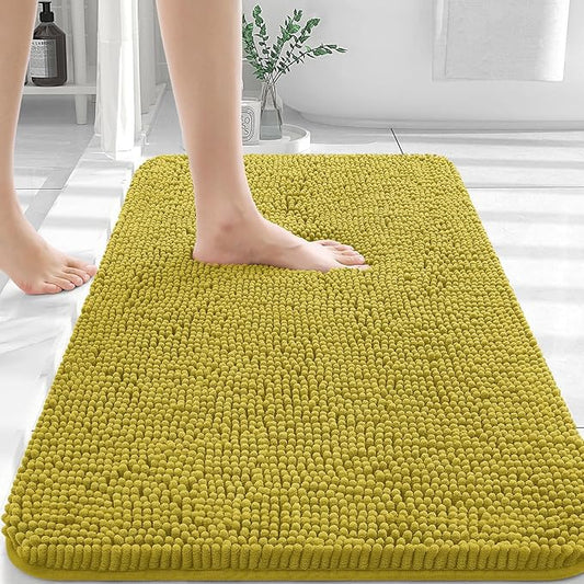 OLANLY Bathroom Rugs 36x24, Extra Soft Absorbent Chenille Bath Rugs, Rubber Backing Quick Dry, Machine Washable Bath Mats for Bathroom Floor, Tub and Shower, Home Decor Accessories, Deep Mustard