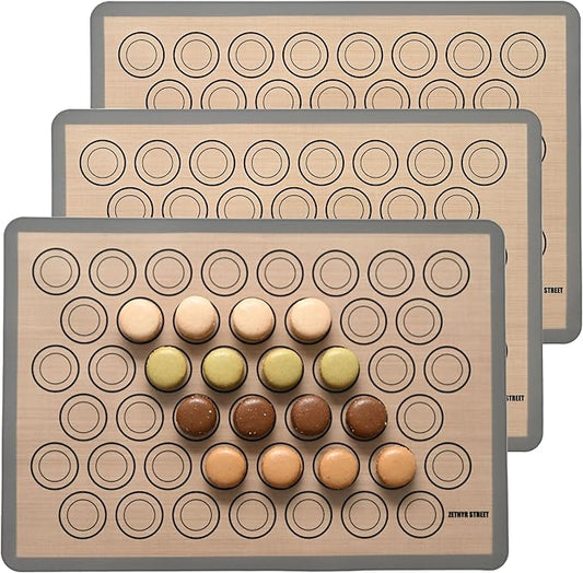 Macaron Silicone Baking Mats - Non-Stick Macaron Mat for Easy Baking | Heat Resistant & Dishwasher Safe Macaron Baking Mat | Reusable & Eco-Friendly, 3/4 Sheet Size - Pack of 3 - For Macarons And More