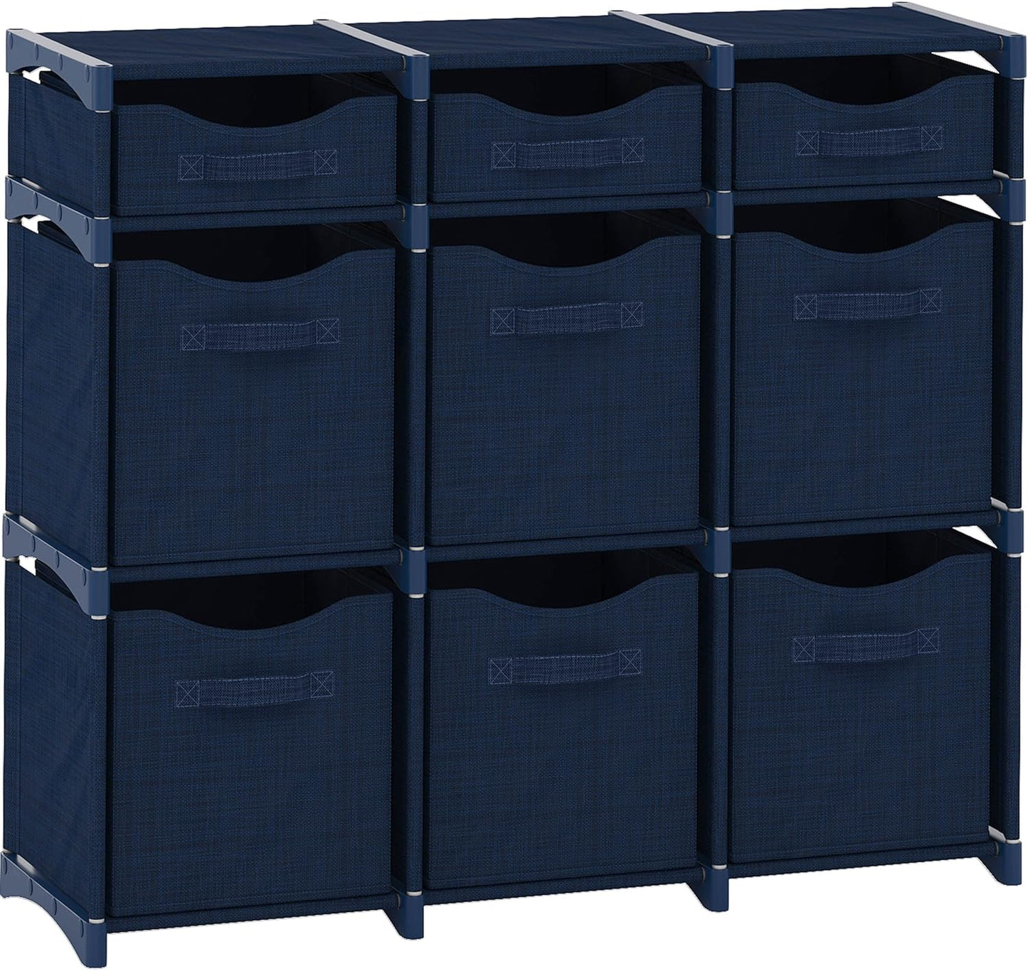 9 Cube Distressed Organizer with Drawers - Easy Assemble - Baby, Kids Dorm Room Organizer (Navy)