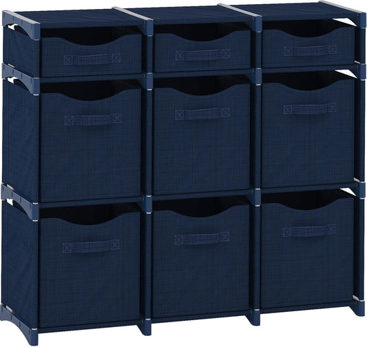 9 Cube Distressed Organizer with Drawers - Easy Assemble - Baby, Kids Dorm Room Organizer (Navy)