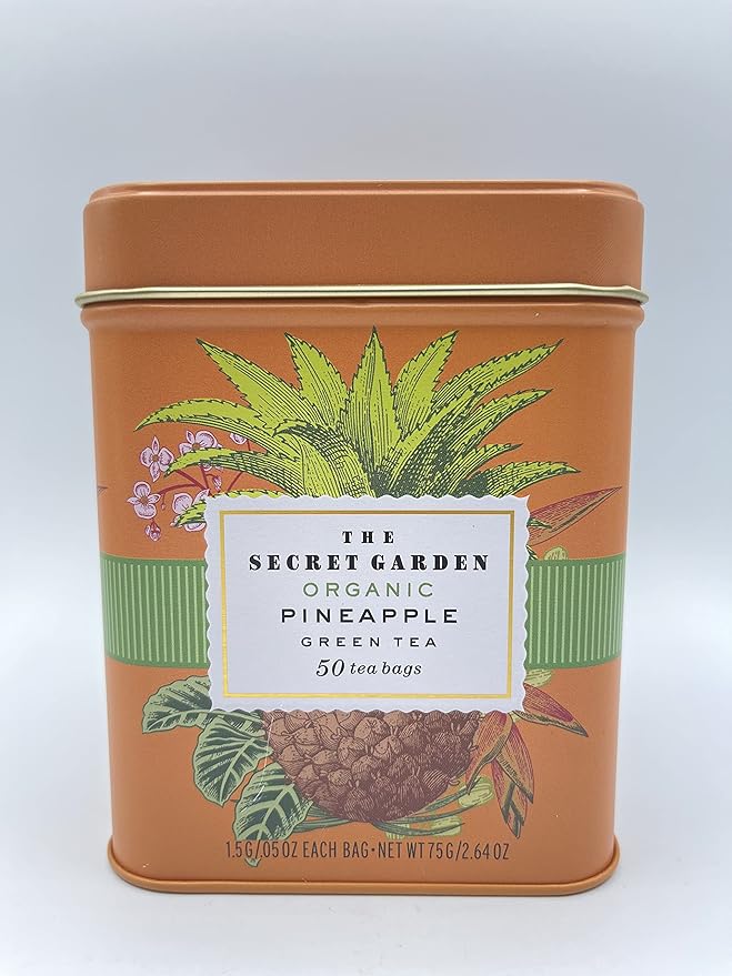 Organic Ceylon Pineapple Green Tea - 50 Packets - Natural Antioxidant Rich Herbal Leaf Teabags - USDA Certified 100% Non-GMO - Caffeinated Premium Gift Tin
