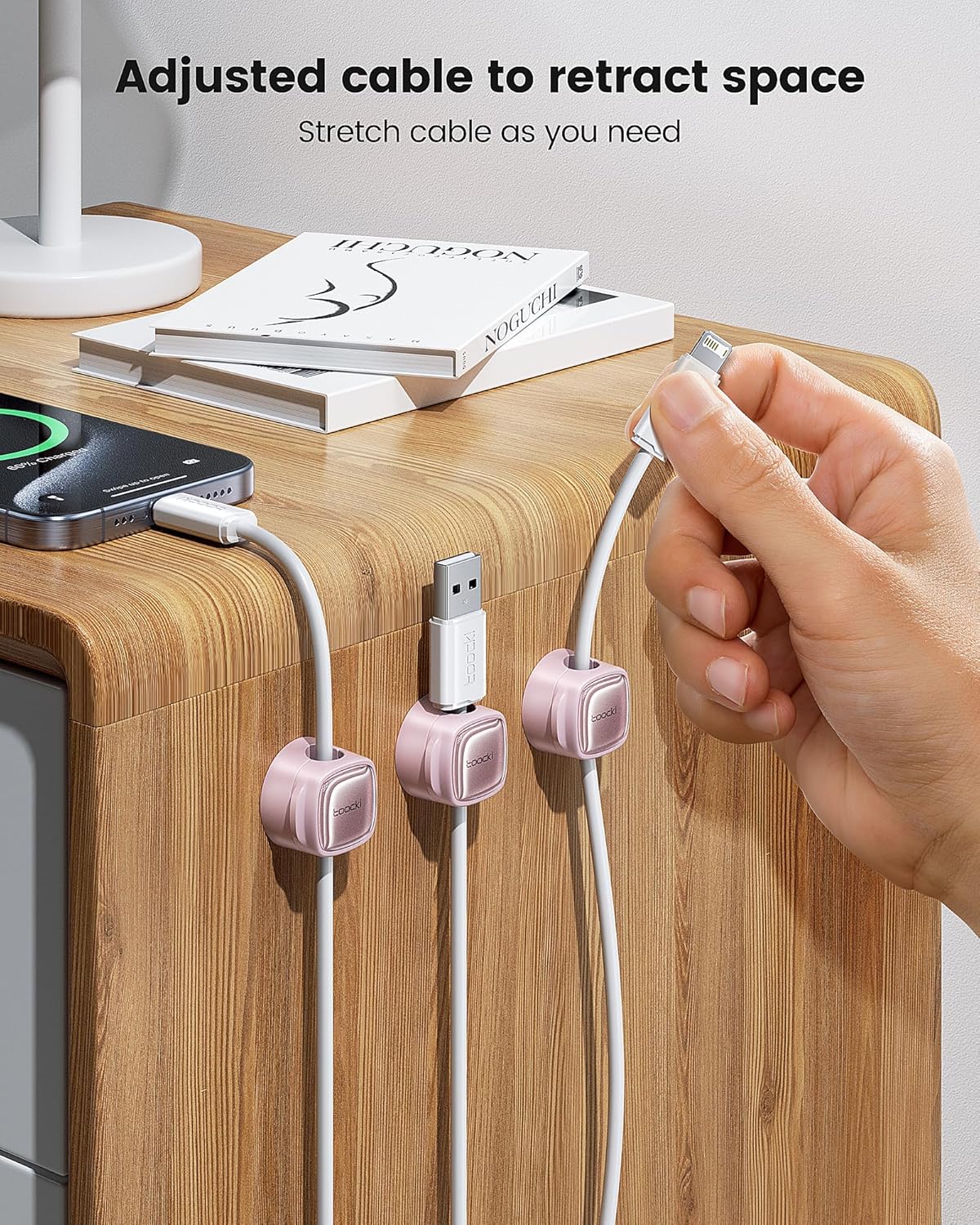 12 Pack Magnetic Cable Clips – Cord Organizer & Holder, Toocki Adhesive Cable Management, Wire Holder for USB Charging Cables, Ideal for Home, Office, Car, Desk, and Nightstand-Pink