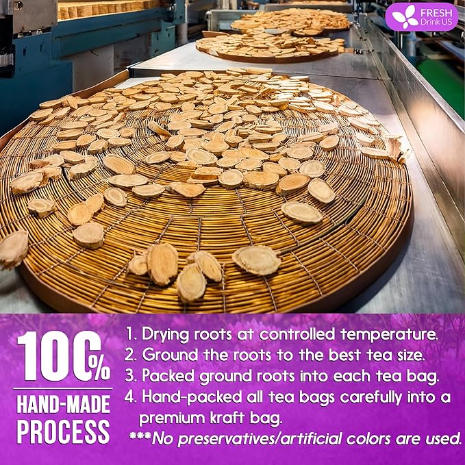 FreshDrinkUS, Premium 55 Astragalus Root Tea Bags, 100% Natural & Pure from Astragalus Root Herbal Tea. Made with Natural Material Tea Bags. No Sugar, No Caffeine, No Gluten, Vegan.