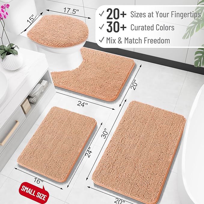 OLANLY Bathroom Rugs 36x24, Extra Soft Absorbent Chenille Bath Rugs, Rubber Backing Quick Dry, Machine Washable Bath Mats for Bathroom Floor, Tub and Shower, Home Decor Accessories, Peach
