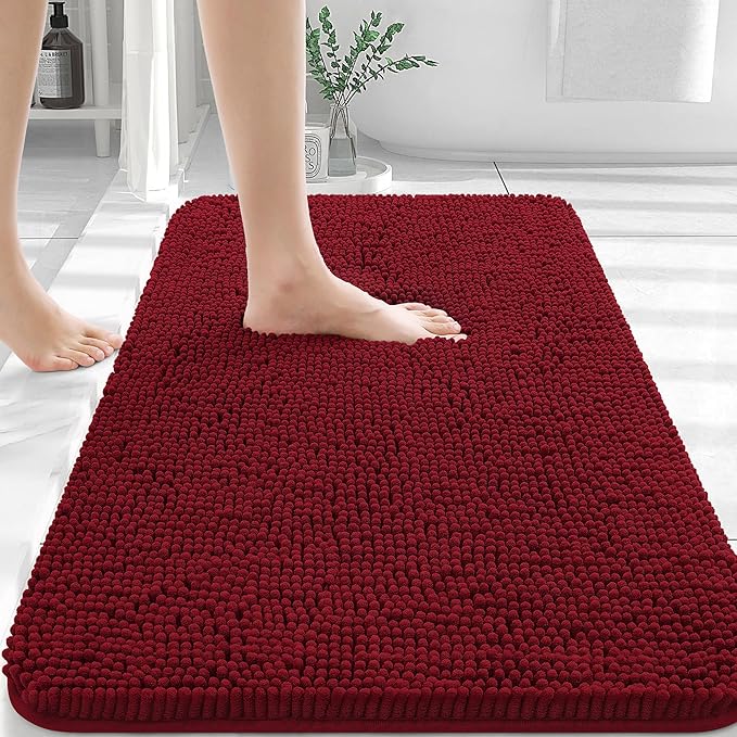 OLANLY Bathroom Rugs 36x24, Extra Soft Absorbent Chenille Bath Rugs, Rubber Backing Quick Dry, Machine Washable Bath Mats for Bathroom Floor, Tub and Shower, Home Decor Accessories, Red