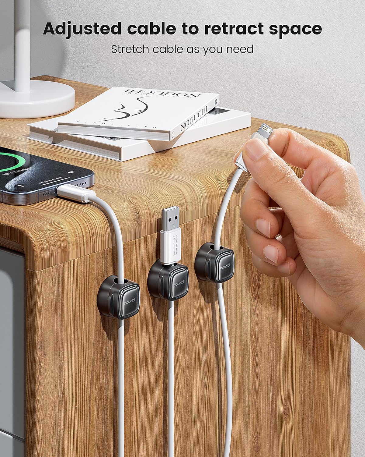 12 Pack Magnetic Cable Clips – Cord Organizer & Holder, Toocki Adhesive Cable Management, Wire Holder for USB Charging Cables, Ideal for Home, Office, Car, Desk, and Nightstand-Black