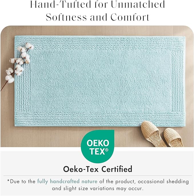 Madison Park Splendor Reversible 100% Cotton Tufted Bathroom Rug-3000 GSM Hotel Quality Luxurious Plush Medium Pile Bath Mat Absorbent, Quick Dry, Shower Room Décor, 24x72, Blue