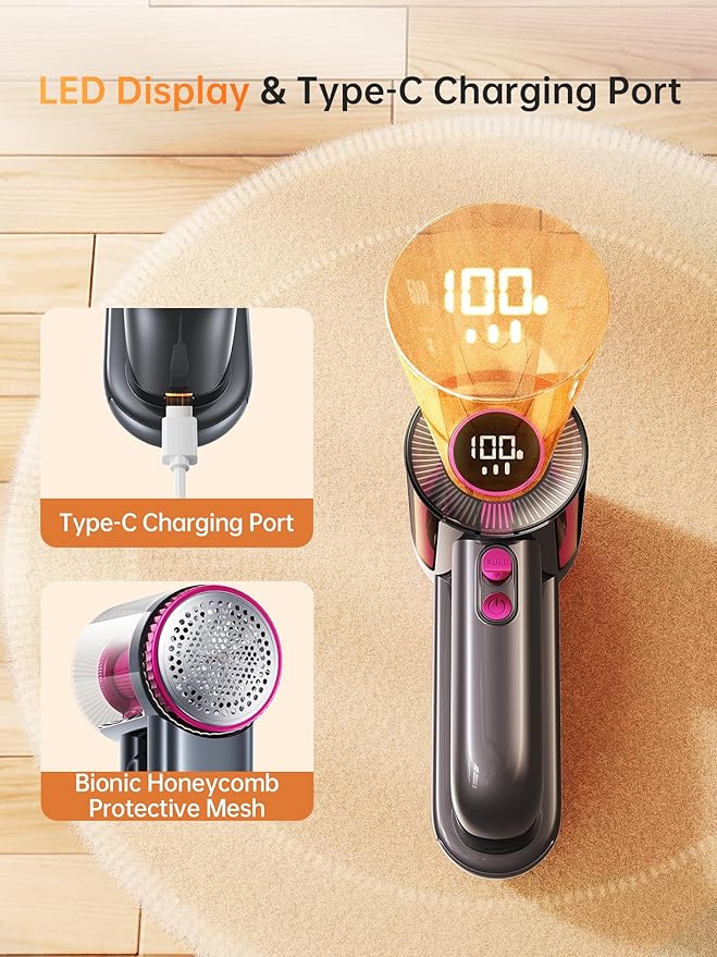 DRFLASH 2-in-1 Fabric Shaver Rechargeable - 3 Speeds Lint Remover with Digital LED Display & Type-C Fast Charging Port, Electric Sweater Defuzzer for Clothes, Furniture, Couch, Blanket