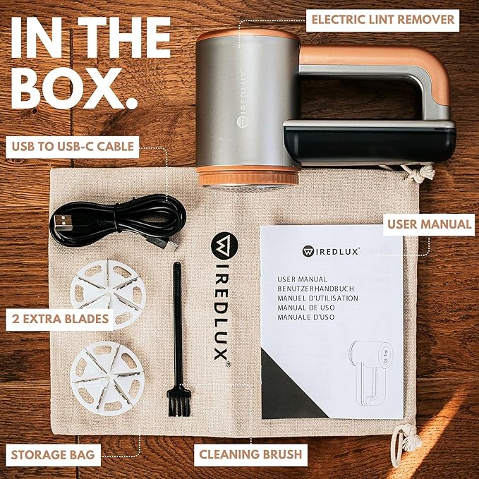 Rechargeable Fabric Shaver - Electric Lint Remover for Clothes & Couch - Adjustable 3-Speed, 6-Leaf Blade, LED Display, USB Charging - Depiller with Dual Protection