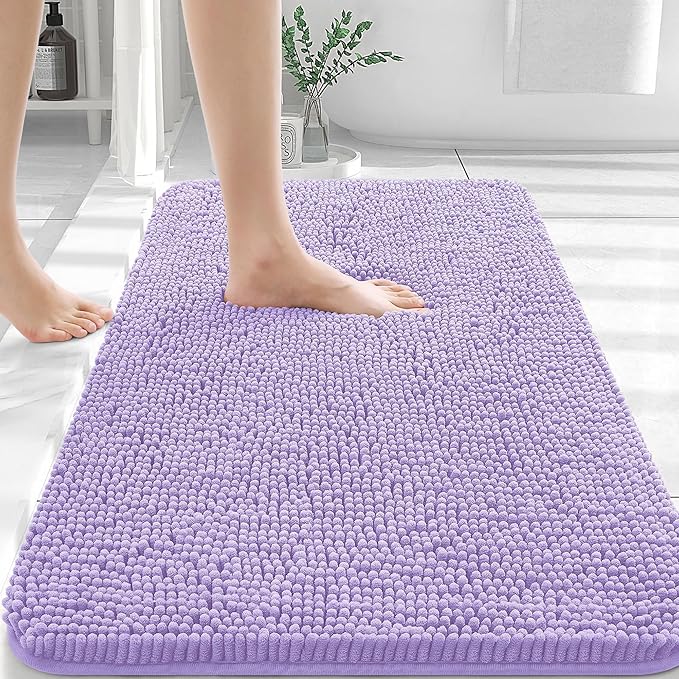 OLANLY Bathroom Rugs 36x24, Extra Soft Absorbent Chenille Bath Rugs, Rubber Backing Quick Dry, Machine Washable Bath Mats for Bathroom Floor, Tub and Shower, Home Decor Accessories, Lavender
