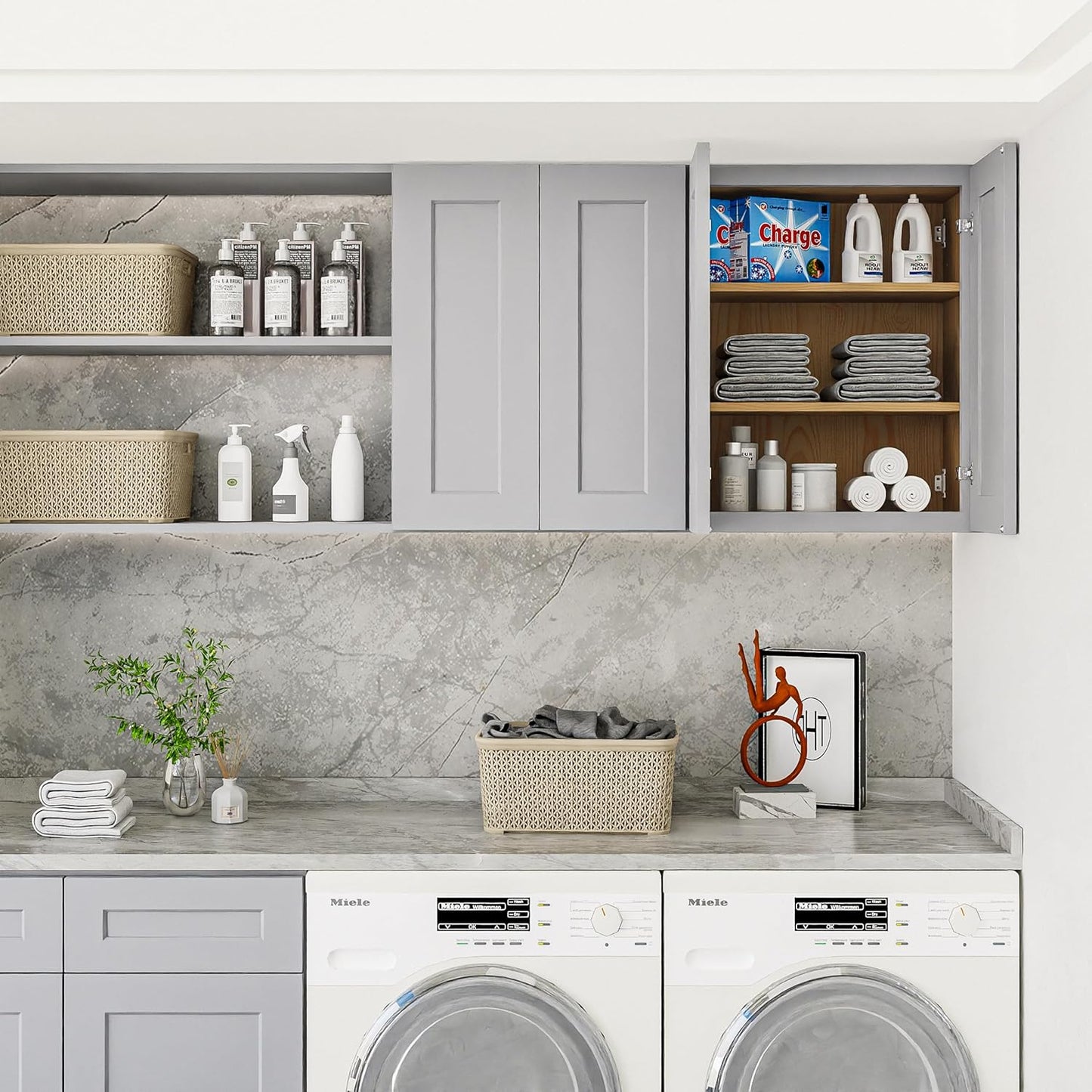 24 Inch Medicine Cabinet Wall Mounted, Solid Wood Over The Toilet Storage Cabinet, Bathroom Organizer Cabinets with 2 Door & Shelves, Easy to Assemble for Laundry Room, Kitchen, Garage - Dark Gray