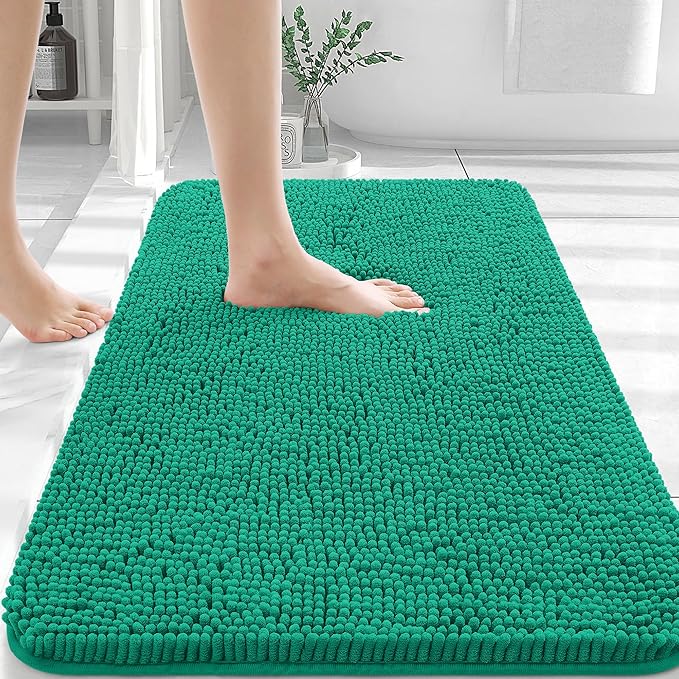 OLANLY Bathroom Rugs 36x24, Extra Soft Absorbent Chenille Bath Rugs, Rubber Backing Quick Dry, Machine Washable Bath Mats for Bathroom Floor, Tub and Shower, Home Decor Accessories, Emerald
