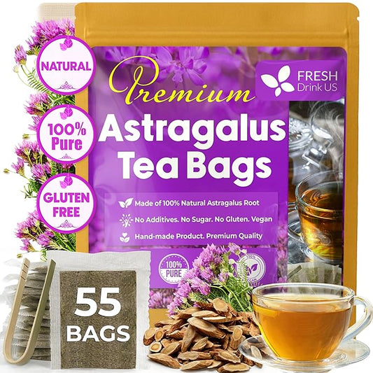 FreshDrinkUS, Premium 55 Astragalus Root Tea Bags, 100% Natural & Pure from Astragalus Root Herbal Tea. Made with Natural Material Tea Bags. No Sugar, No Caffeine, No Gluten, Vegan.