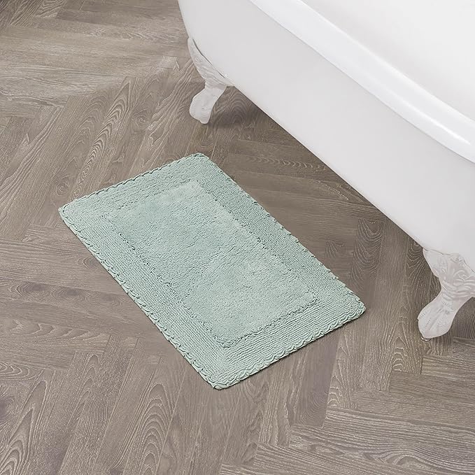 Laura Ashley Ruffle Border 100% Cotton Bath Rug, Aqua, 17"x 24"