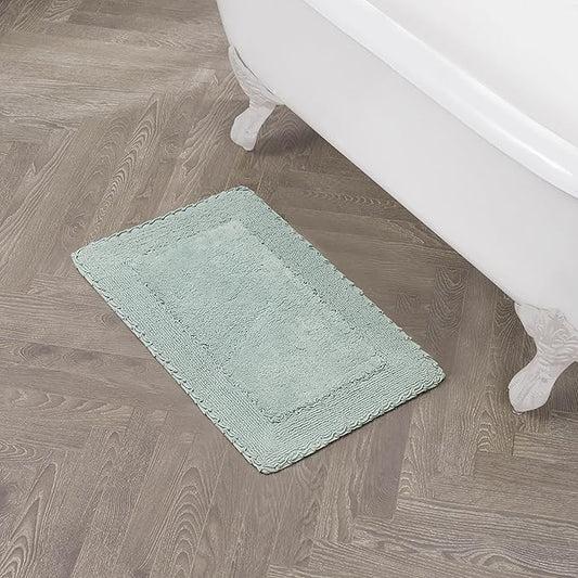 Laura Ashley Ruffle Border 100% Cotton Bath Rug, Aqua, 17"x 24"