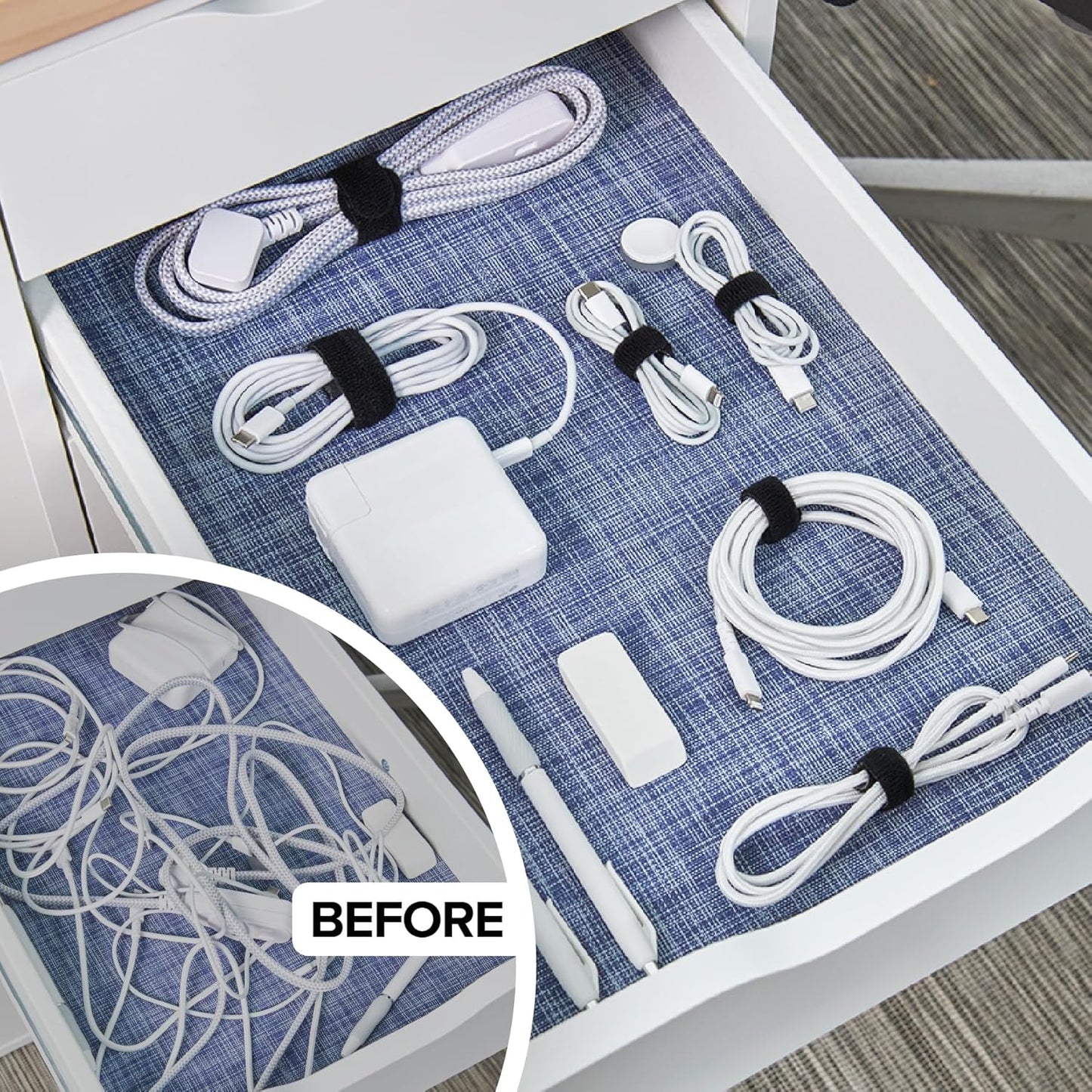 Self-Gripping Cable Ties by Wrap-It Storage, Black, 40 Pack (5 Inch and 8 Inch Straps) – Reusable Hook and Loop Cord Organizer Cable Ties for Cord Management and Desk or Office Organization