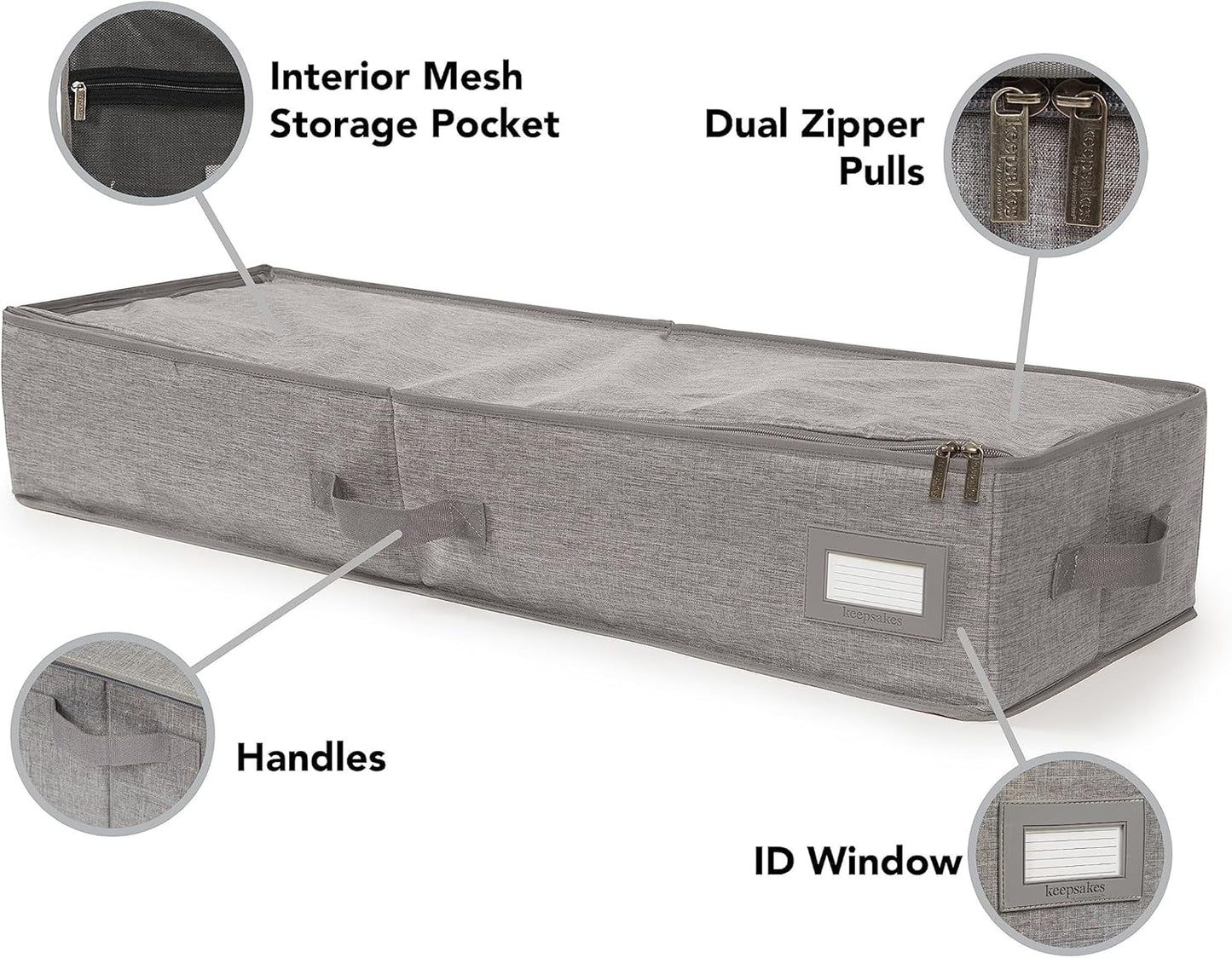 Covermates Keepsakes - Underbed Storage Bag - ID Window - Reinforced Handles - Indoor Storage, Grey Heather