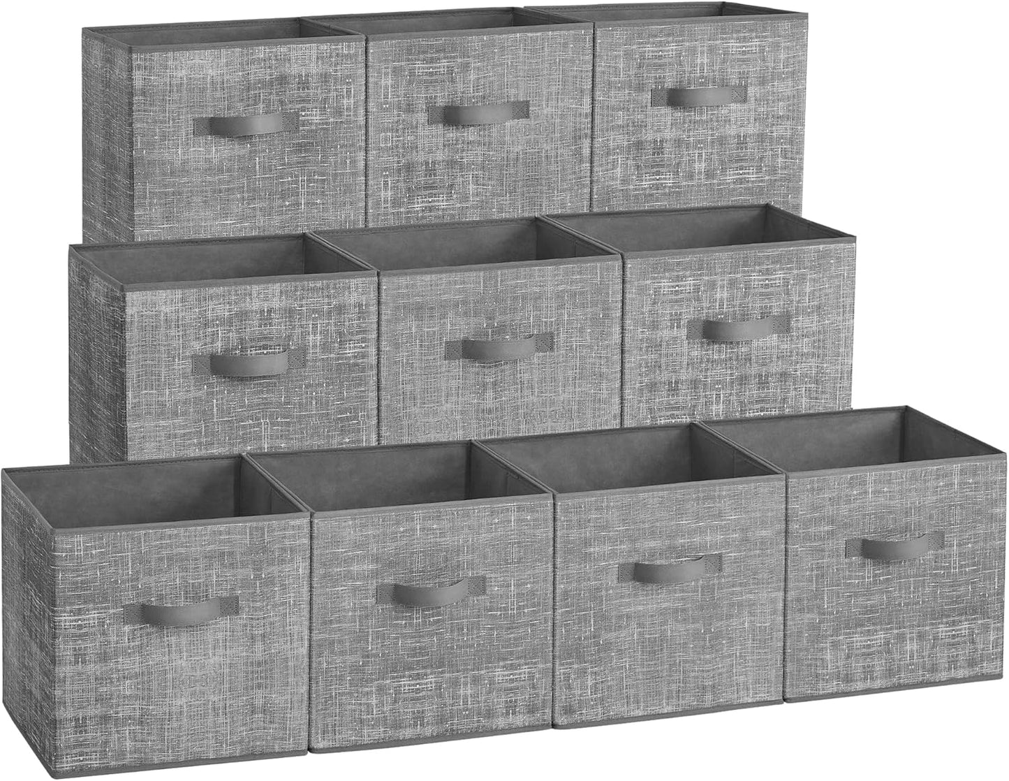 SONGMICS Storage Cubes, 13 x 13 x 13 Inches Non-Woven Fabric Bins with Double Handles, Set of 10, Closet Organizers for Shelves, Foldable, for Clothes, Cattail Gray UROB133G01
