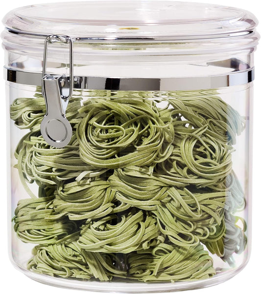 Oggi Jumbo Clear Canister with Clamp Lid, 150 oz - Airtight Food Storage Container, for Kitchen & Pantry Storage of Bulk, Dry Foods Including Pasta, Flour, Sugar, Coffee, Rice, Tea, Spices & Herbs