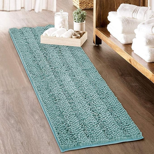 KGORGE Large Bathroom Rugs - Decorations Soft Bath Mat Water Absorbent Non-Slip Quick Drying Thick Shaggy Chenile Bathtub Set for Toilet Kitchen Entryway, Aqua, 70" x 24", 1 Piece