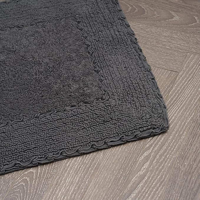 Laura Ashley Ruffle Border Dark Grey 27"x 45" 100% Cotton Bath Rug