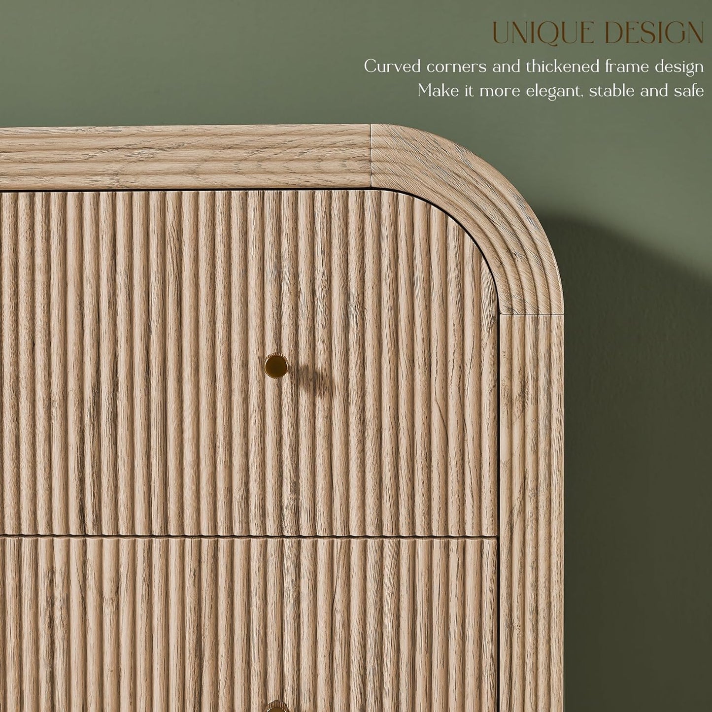 T4TREAM Fluted 5 Drawers Dresser, 48" Tall Modern Chest of Drawers with Thickened Curved Profile Design, Wood Closet Clothes Storage Organizer for Bedroom, Living Room, Hallway, Natural Oak